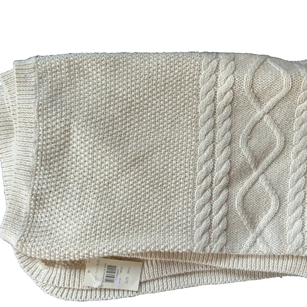 Pottery Barn Kids Cable Knit Baby Stroller Throw Blanket Ivory Vintage NWT - Picture 2 of 2